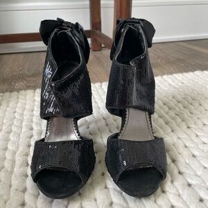 Elegant Black Sequin Women's Shoes with Bows